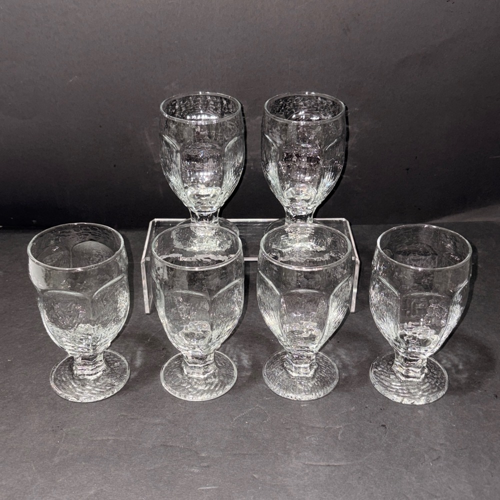 Libbey Chivalry Clear Textured Bark Footed Water Goblets Set of 6 5.25" Vtg MCM